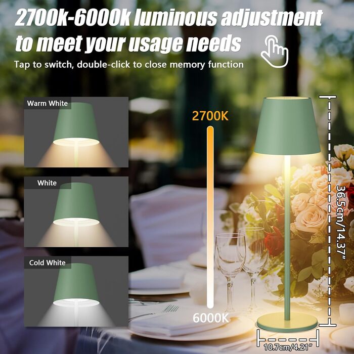 Aipsun LED акумуляторна настільна лампа бежевого кольору з 6000mAh, регульована яскравість, тепле біле світло (2700k-6000k), алюміній, вологостійка IP54, для ресторану, спальні, бару, кемпінгу, 2 шт. в наборі