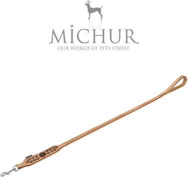 MICHUR Diego Beige Leine, Leather Dog Lead, Flat Lead, Leather Lead Dog, MATCHES Diego Brown Beige Gold Collar, Size 150cm x 2.5cm