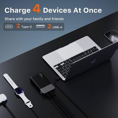 Power Bank JUOVI J2621, 20000mAh, 45W, для Switch, MacBook, iPhone, Samsung, Steam Deck та інших пристроїв