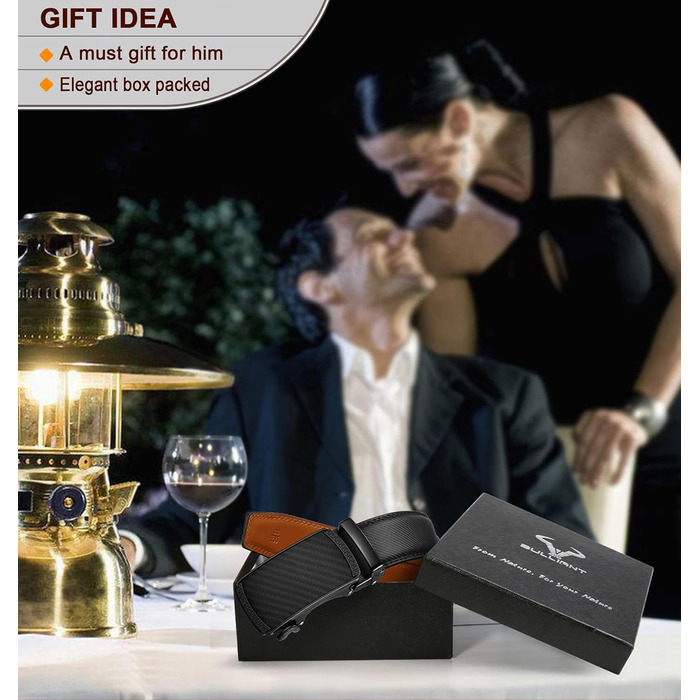 Чоловічий шкіряний ремінь BULLIANT з автоматичною застібкою-разом, ширина 35 мм, регульований розмір 110 см, чорний