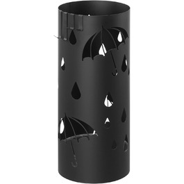 Стійка для парасоль під Songmics, металева, кругла, з 4 гачками, знімний піддон для води, 17 x 41 см, для входу, коридору, чорна