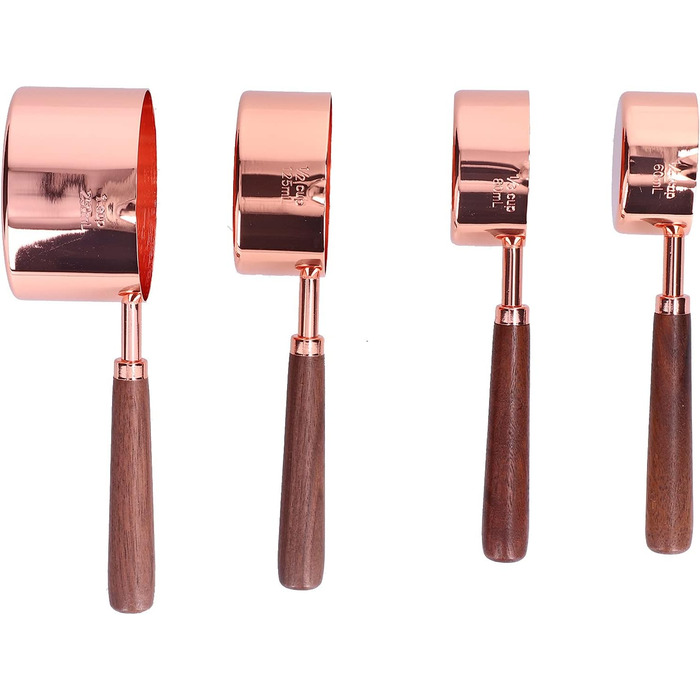 Measuring Spoon Set, 4 Measuring Cups in Rose Gold with Scale, Stainless Steel Measuring Spoons for Kitchen Utensils (Size: L)