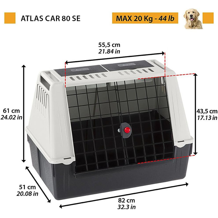 Переноска для собак Ferplast ATLAS CAR SPECIAL MINI з вентиляцією та знімним килимком (82x51x61 см)