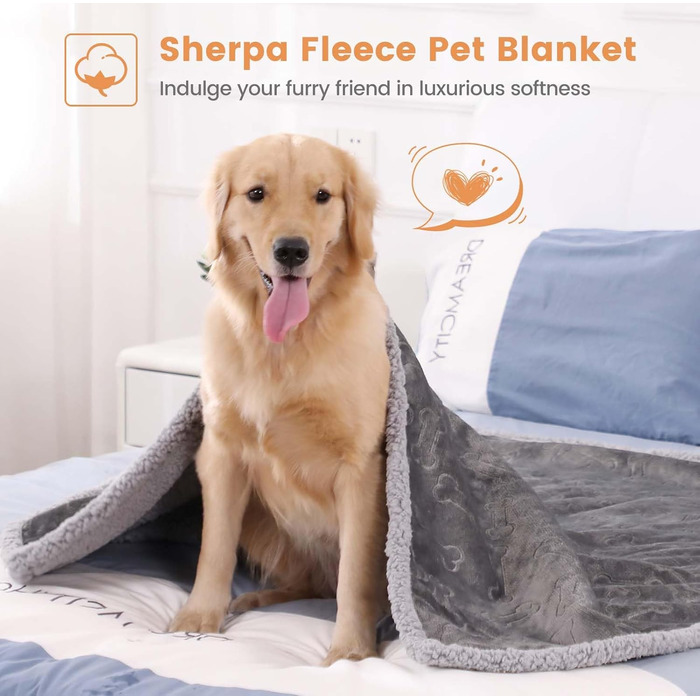 Водонепроникний коврик для собак PETTOM, 145 x 127 см, Sherpa Fleece, захист дивану, сірий