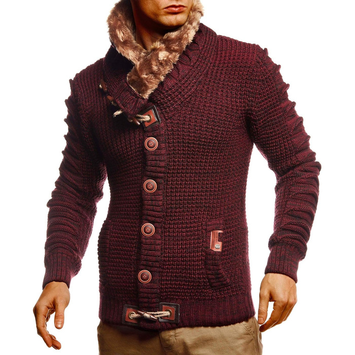 Чоловічий кардиган Leif Nelon з ґудзиками, Regular Fit, довгі рукави, для повсякденного та ділового стилю, сірий/чорний (S, Бордовий/Чорний)