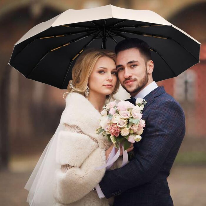 Вітростійкий автоматичний парасолька для подорожей, 12 ребер, для чоловіків та жінок (Бежевий)