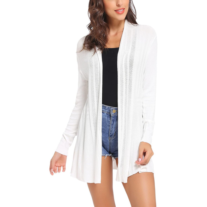 Жіноча в'язана куртка iClosam: легкий кардиган на літо, модель Open Front (XL, білий)