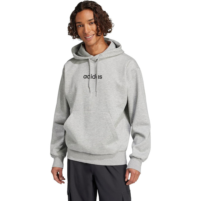 Чоловічий худі adidas Essentials Linear Fleece з капюшоном, сірий меланж/чорний, розмір S