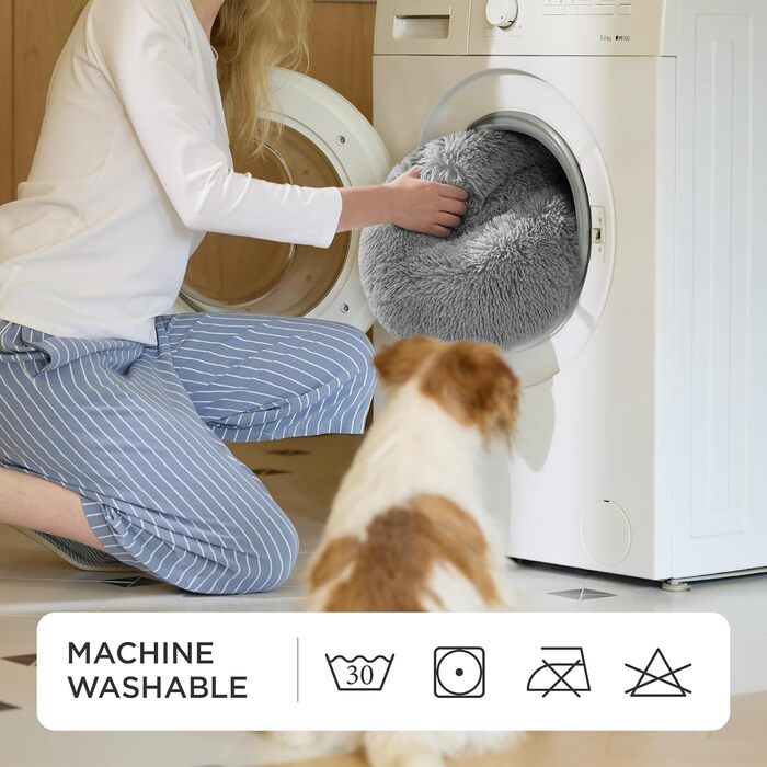 Кругле ліжко для котів та собак BEDSURE, діаметр 50 см, плюшеве, зручне, м'яке, для маленьких та середніх порід