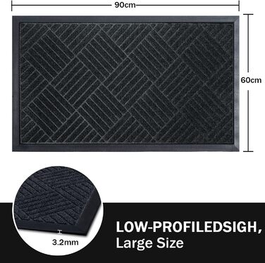 Гумовий килимок Purejoy 60x90 см для дому та вулиці. Нековзкий, миючий, для входу, сірий.