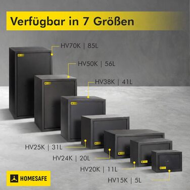 Сейф Homesafe HV15K з ключовим замком, вугільно-чорний сатиновий (20x44.2x38 см)