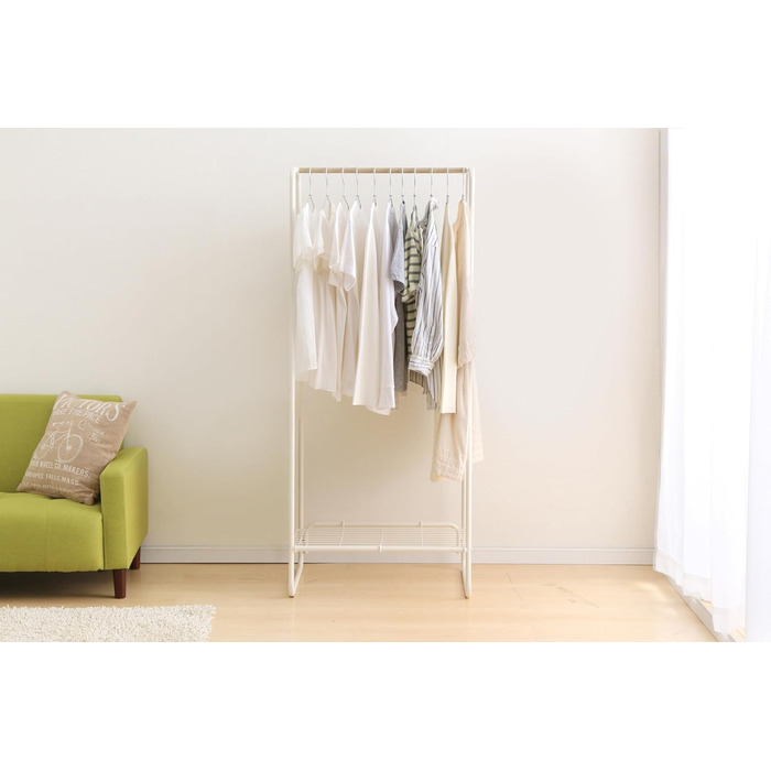 Iris Ohyama Stylish Clothes Rack, Ladder, Includes Hooks, Robust Frame, Non-Slip, For Bedroom, Studio, Closet, Space-Saving, Clothes Drying Rack, Easy Assembly, PI-O150 (White, Chopped Metal Shelf)