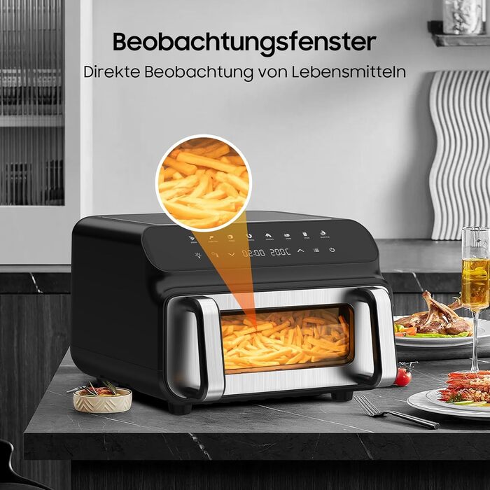 iceagle Hot Air Fryer XXL Air Fryer 8.5L - Hot Air Fryer with Viewing Window | Air Fryer, 7 Programs, 1700W, Space-Saving and Quiet Operation (55db)