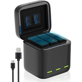 Зарядний пристрій для GoPro Hero 13 Black — 3-канальний зарядний пристрій з швидкою зарядкою, USB-C кабель. Сумісний з GoPro Hero 13 Black, оригінальним акумулятором (без акумулятора). Підходить для Hero 12/11/10/9