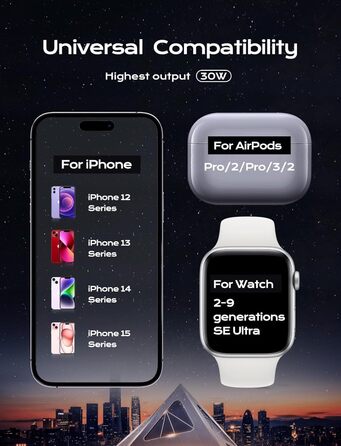 Бездротова зарядна станція 3-в-1 MagSafe OneCut з RGB підсвіткою 15W для iPhone 16/15/14/13/12 Pro Max/Plus, Apple Watch Ultra/8/7/6/SE та AirPods Pro/3/2
