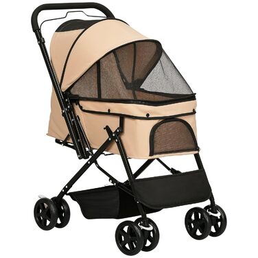 PawHut Будь-куди: Візок для собак і котів, Pet Stroller, коричневий, 76,5 x 52 x 95 см