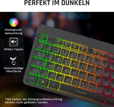 KLIM Light V2 Бездротова ігрова клавіатура QWERTZ (2023) – плоска, ергономічна, водовідштовхувана, з підсвічуванням для PC, Mac, PS4, PS5. Вбудований акумулятор.