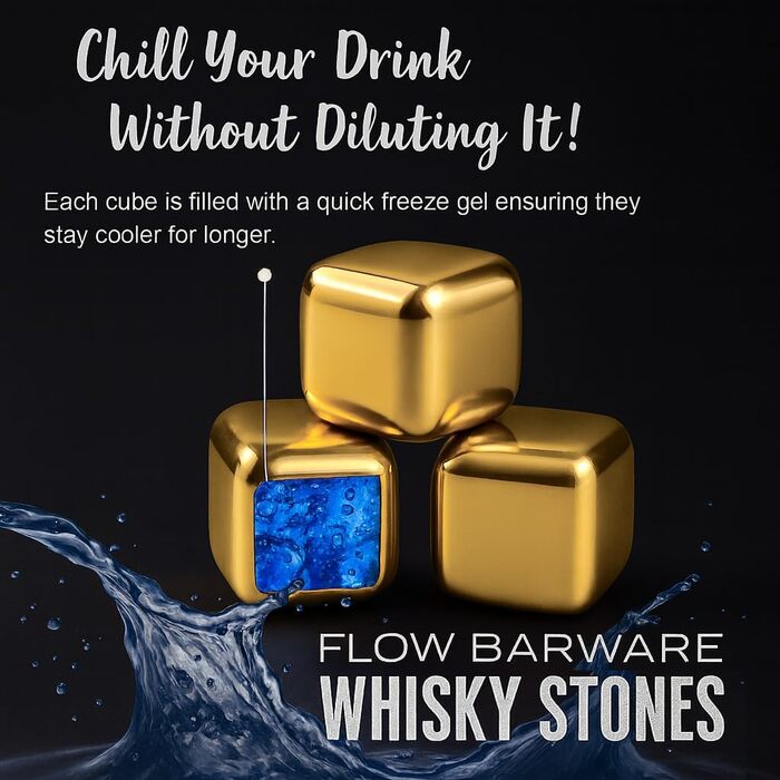 Камені для охолодження напоїв Flow Barware (Золоті): 10 шт. з нержавіючої сталі для віскі, вина та джину