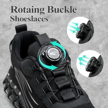 Робочі черевики: захисні черевики для чоловіків та жінок, з металевим підноском, антипрокольні, легкі, спортивні, дихаючі, самозачинені, з швидкою застібкою, модні, захисні черевики 36-46 EU (46 EU, Чорний 266)