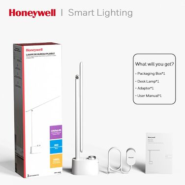 Лампа настільна Honeywell з USB-портом, диммер, захист очей – для дому та офісу, складна, портативна, HWT-H01 (біла)