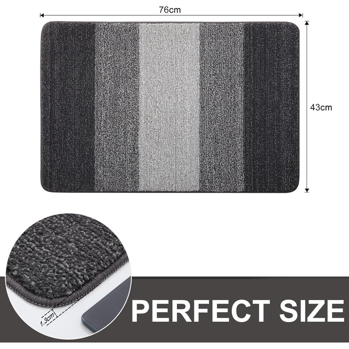Килимок для дому Homaxy: антиковзаюча, міцна, швидковисихаюча, сірого кольору (43 x 76 см)