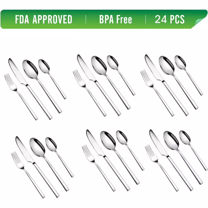 WUJO Cutlery Set, Stainless Steel Cutlery, 16-Piece Silver Cutlery Set including Knife, Fork, Spoon, Teaspoon - Silverware Set for 4 People, Mirror Polished, Dishwasher Safe