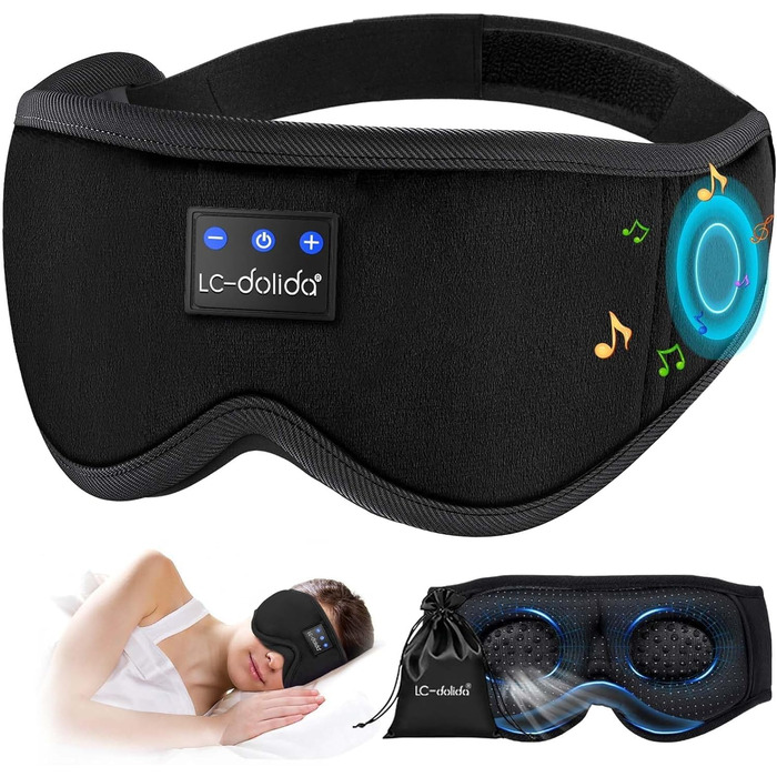 Маска для сну з Bluetooth навушниками LC-Dolida для жінок та чоловіків, повна світлоізоляція та цілодобовий комфорт. 3D маска для сну та навушники для комфортного сну в подорожах та в ліжку.
