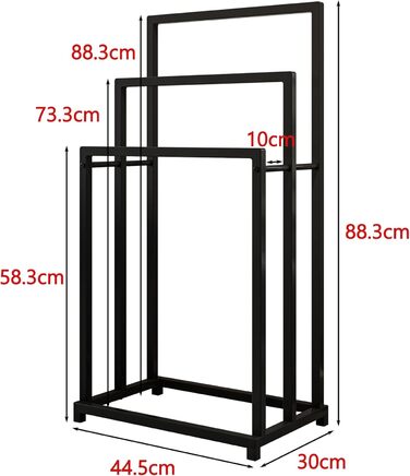 Підставка для рушників, тримач для рушників, стійка для рушників на 3 батончики, чорна, сталь, для ванної кімнати