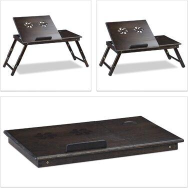 Столик для ноутбука Relaxdays з бамбука, регульований по висоті, з ящиком, 24x60x35 см, коричневий