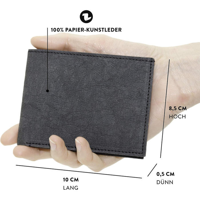 FRITZVOLD Minimal Wallet with RFID Protection, small, thin wallet for women & men, extremely flat wallet, slim wallet, wallet made of washable paper-leather, black