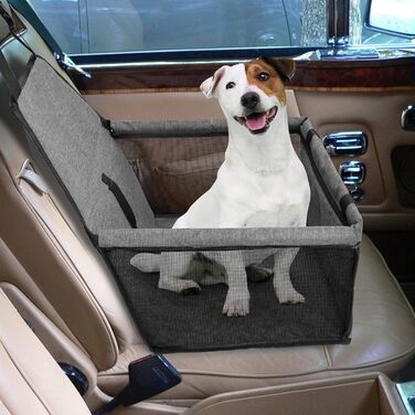Автокрісло для собак на заднє сидіння, Oxford, дихаючий матеріал, миється, для собак маленьких та середніх порід, темно-сірий