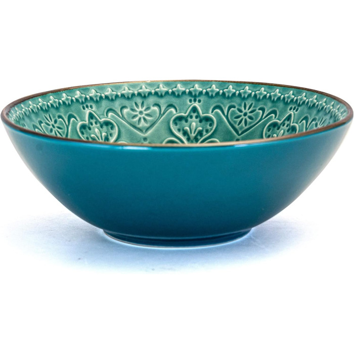 Набір посуду Elama Rund з глазурованого фарфору, рельєфний, 16 предметів, океаново-блакитний та зелений