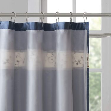 Штора для душу Madison Park Serene Flora, бавовна, вишивка, 72x72 см, колір Navy