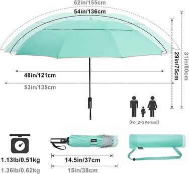 G4Free Гольф-парасолька великого розміру, 54 дюйми, подвійний купол, 10 ребер, автоматичний, синій