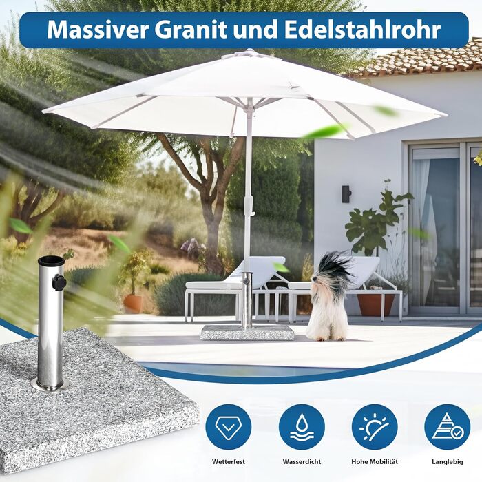 Paramondo Umbrella Stand - Granite Umbrella Stand, Square, 48 x 48 cm, with adapter sleeves, for medium-sized umbrellas