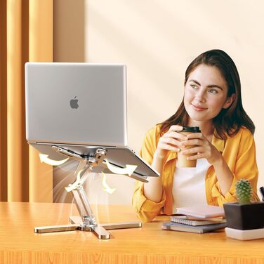 FoldWise X Laptop Stand for Desk – Aluminum, 360° Swivel, Foldable, Height & Angle Adjustable – Stable & Portable Laptop Riser, MacBook Stand & Computer Holder for 11-18 Inch