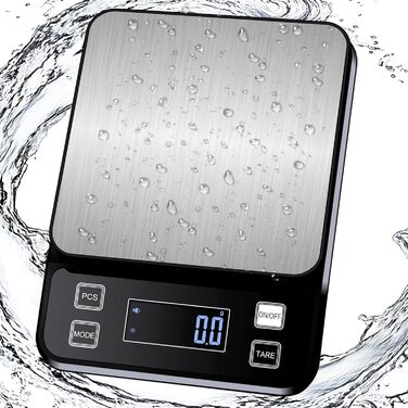 Кухонні ваги HOWEIFULL Digital 15 кг з великою поверхнею, USB зарядка, харчові, з нержавіючої сталі, точність 1 г (Чорний)
