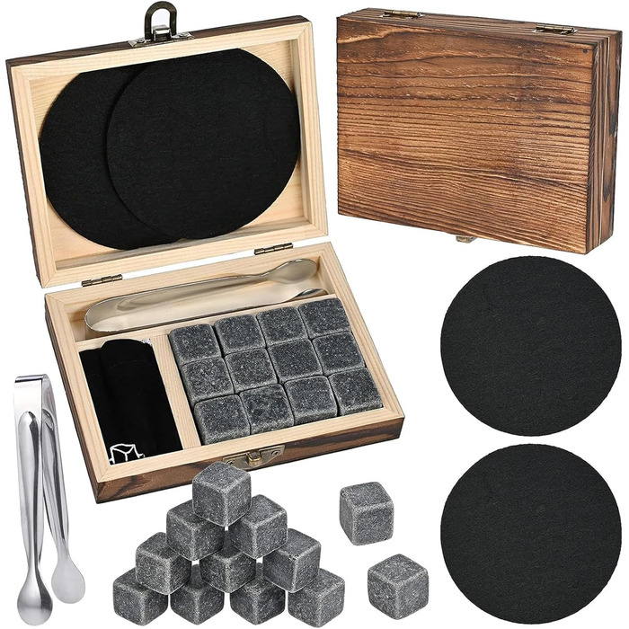 Набір віскі GOLDGE 16 шт: камені для віскі, стакани, кліпси для льоду, підставки