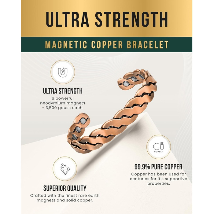 Куперне браслет MagnetRX® для чоловіків та жінок - регульований, з чистого міді