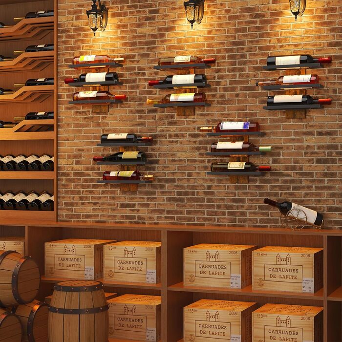 Металева полиця для вина FAVOOSTY на стіну, 3 яруси, чорна - для вітальні, спальні, винного підвалу