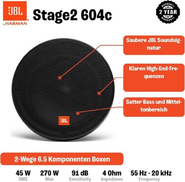 JBL Stage2 604C автомобільна аудіосистема 270 Вт, компонентна акустика 16 см з твітерами, динаміки для авто