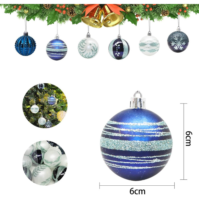 30 шт. Новорічні кулі, прикраси на ялинку, синій та білий, 6 см. Ручна робота, з гачком. Новорічні прикраси для ялинки та різдвяний декор.