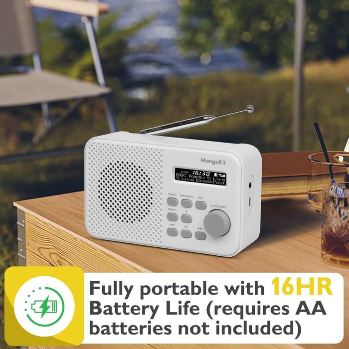 MD5 Стерео Радіо DAB з Bluetooth 5.3 та 2.4' Кольоровим Дисплеєм, Портативне Цифрове Радіо UKW, 2.0 Стереозвук, 40 Пам'ять, Будильник, Повторний Будильник & Сон, USB-C Живлення (Від Мережі або від Батареї) (Колір: Горіх, Моно Кам'яне Сіре)