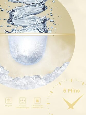 Машина для приготування льоду FOHERE 14 кг/24 год, 8 кубиків за 6 хв, 2 розміри кубиків, самоочищення, з ручкою, лопаткою та кошиком, для вечірок, офісу, кемпінгу (Off-white)