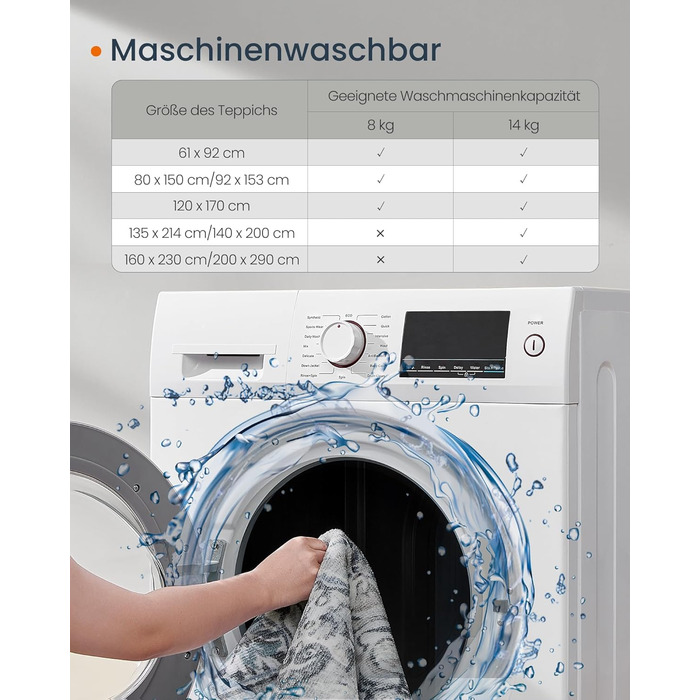 Килимок SONGMICS HOME Vintage, 120x170 см, для вітальні, спальні, кухні, передпокою, їдальні, антиковзаючий, миючий, сірий (TAR032G01)