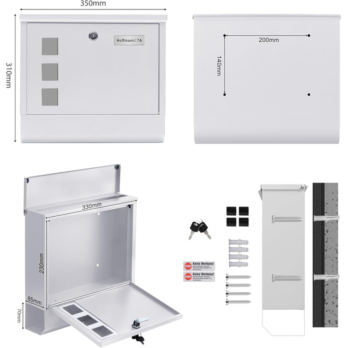 Поштовий ящик Zedelmaier Anthrazit RAL 7016 з газетницею та індивідуальним табличкою з нержавіючої сталі та 3D номером будинку, сучасний, стійкий до погодних умов, подвійне порошкове покриття