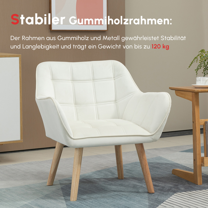 HOMCOM Single Armchair Recliner Chair with Velvet Look, Raised Legs, Upholstered Armchair for Living Room, Bedroom, 64 x 62 x 72.5 cm, Cream | Aosom
