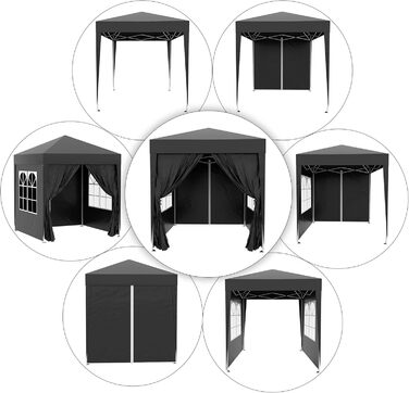 Outsunny 2x2m (6.5x6.5ft) Waterproof Pavilion, Pop-up Folding Canopy with 4 Side Walls, Drainage Holes in Windows, Foldable Party Tent UV 30+, Garden Tent with Carry Bag, Garden Pavilion for Patio, White (Black)