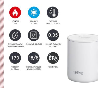 Термос із нержавіючої сталі Longlife Cup 350 мл, чашка-термос з кришкою, для кави та напоїв, зберігає тепло, ідеально для офісу та кемпінгу (Snow White)