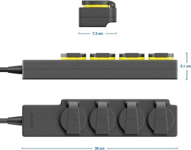 deleyCON Розподільник розеток на 4 розетки для вулиці з 5м кабелем, IP44, вологозахищений, для саду, тераси, балкону, гаража
